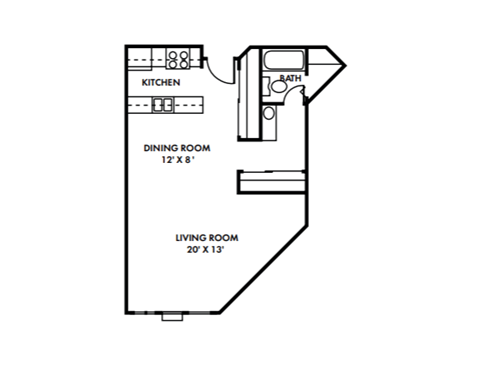 Floor plan for studio, 1 bath, 560 sqft